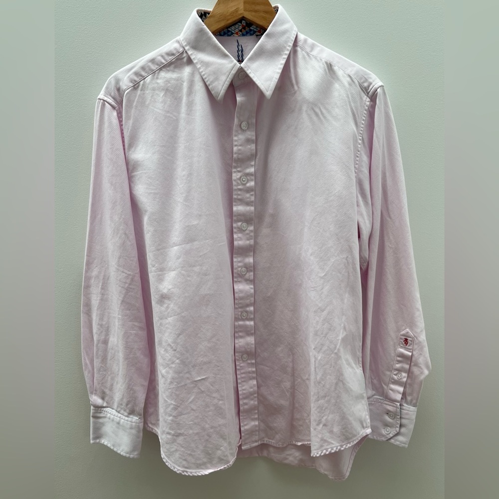 Robert Graham Mens L Large Light Pink Long Sleeve Button Up Shirt Embroidered